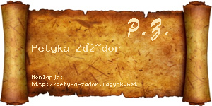 Petyka Zádor névjegykártya